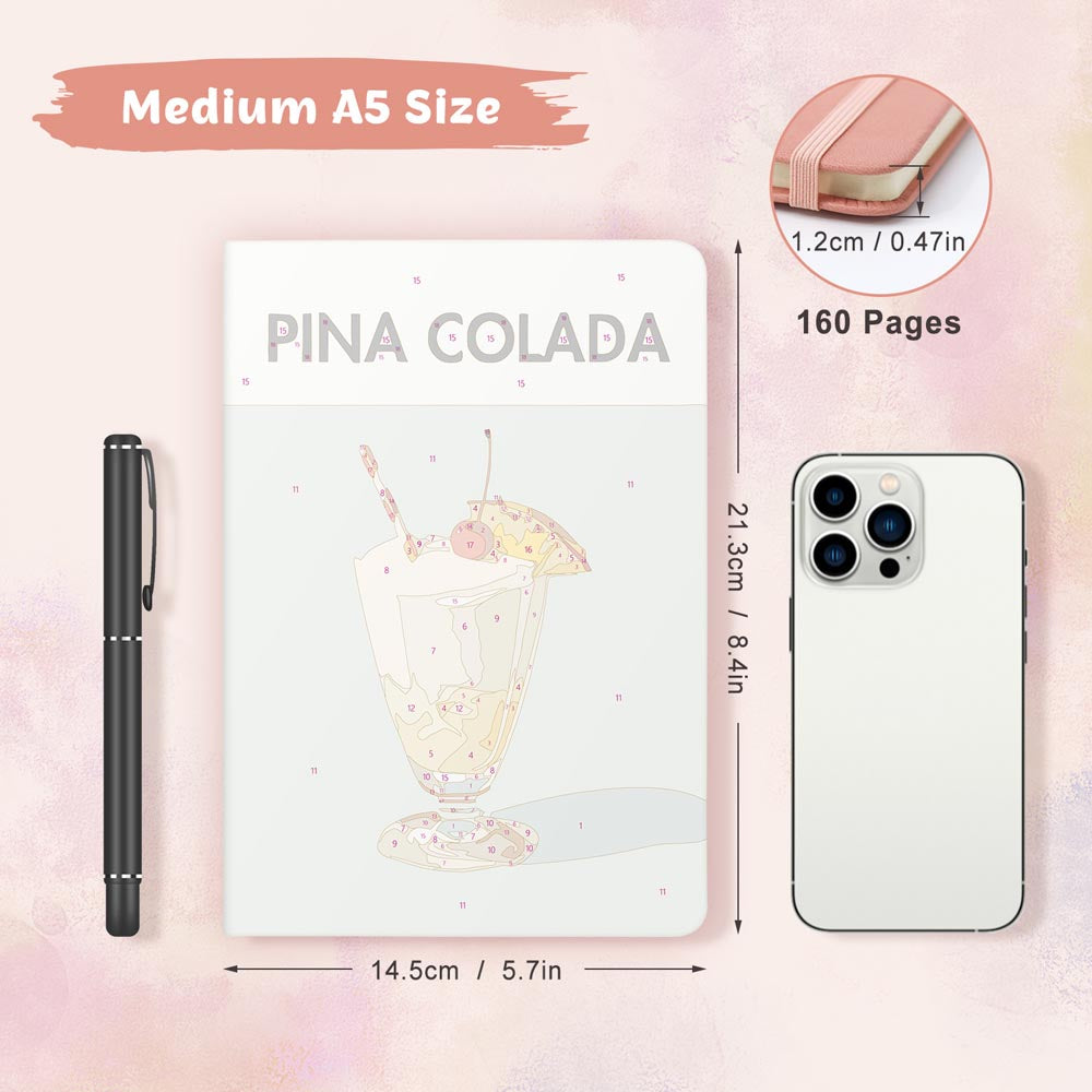 Paint by Numbers Hardcover Journal Notebook - Pina Colada Cocktail