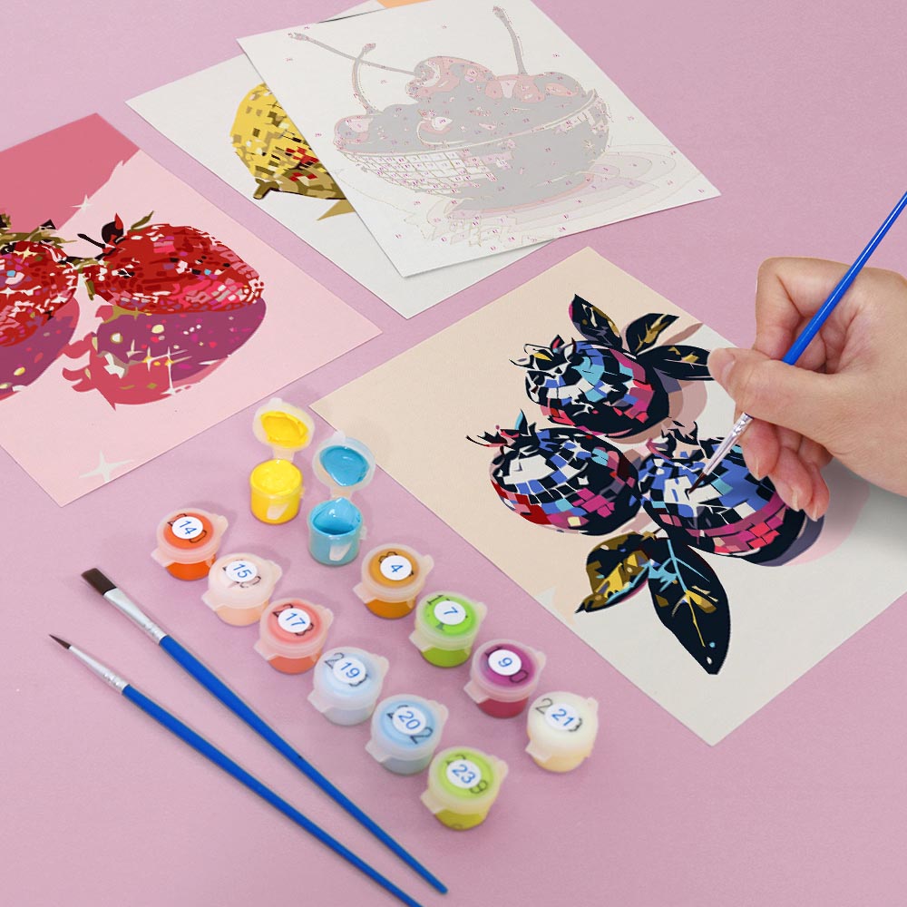 
Paint by Numbers – 6 Mini Paintings | Disco Fruit Pop Art Set