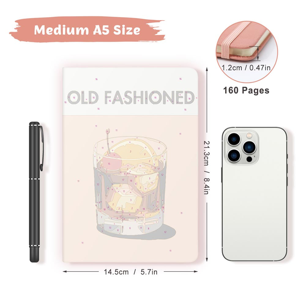 Paint by Numbers Hardcover Journal Notebook - Old Fashioned Cocktail