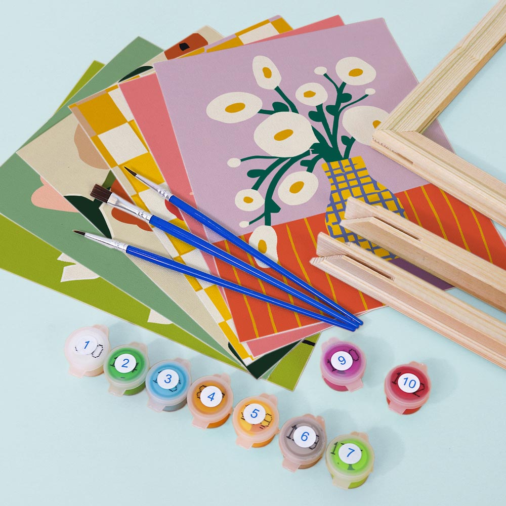
Paint by Numbers – 6 Mini Paintings | Modern Floral Pop Art Set