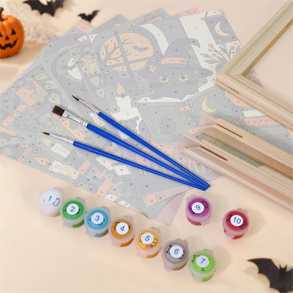 
Paint by Numbers – 6 Mini Paintings | Black Cats with Spell Books Set