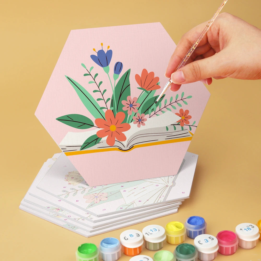 
Paint by Numbers – 6 Mini Paintings | Books and Flowers Hexagons (Hexagon)