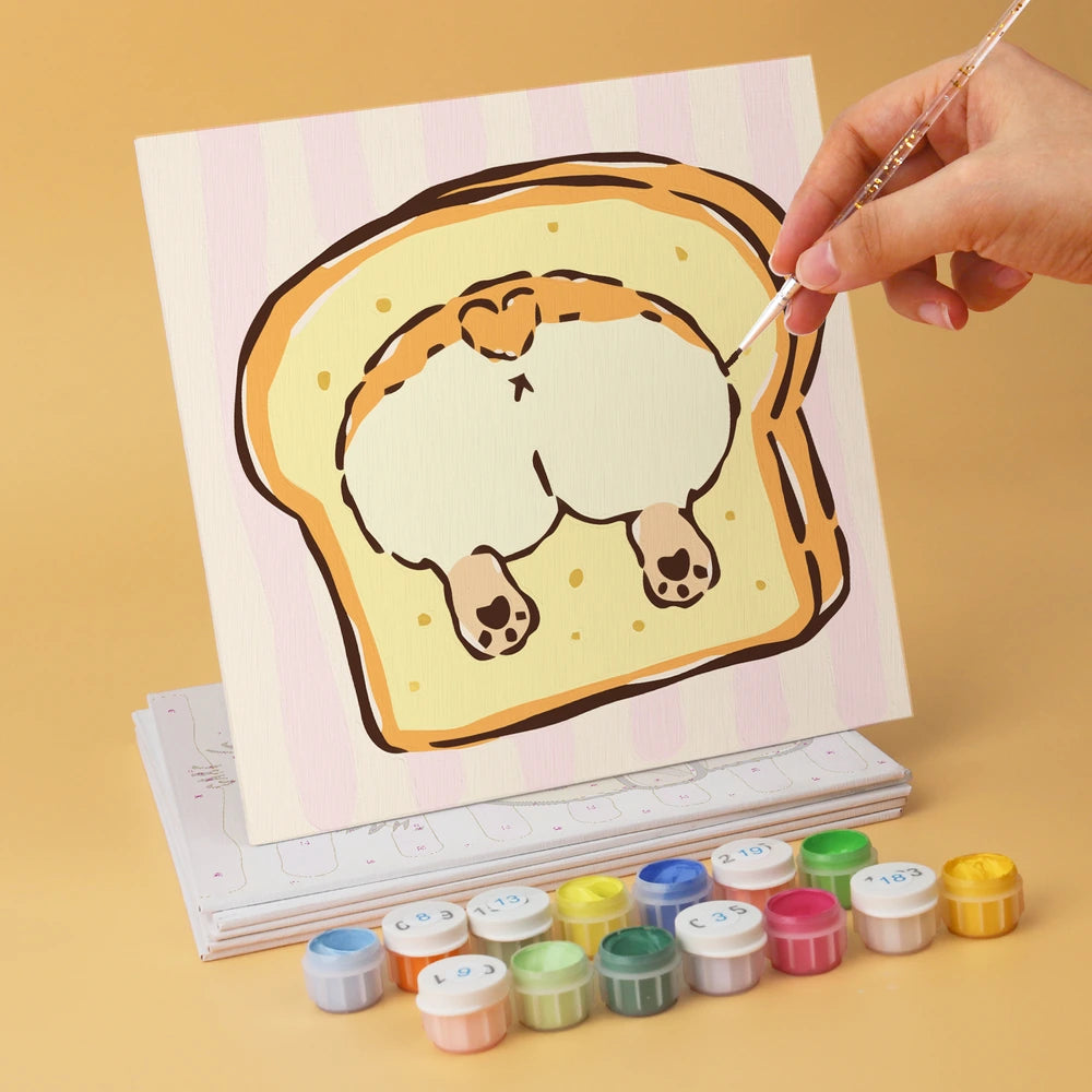 
Paint by Numbers – 6 Mini Paintings | Corgi Bread Bakery (Square)