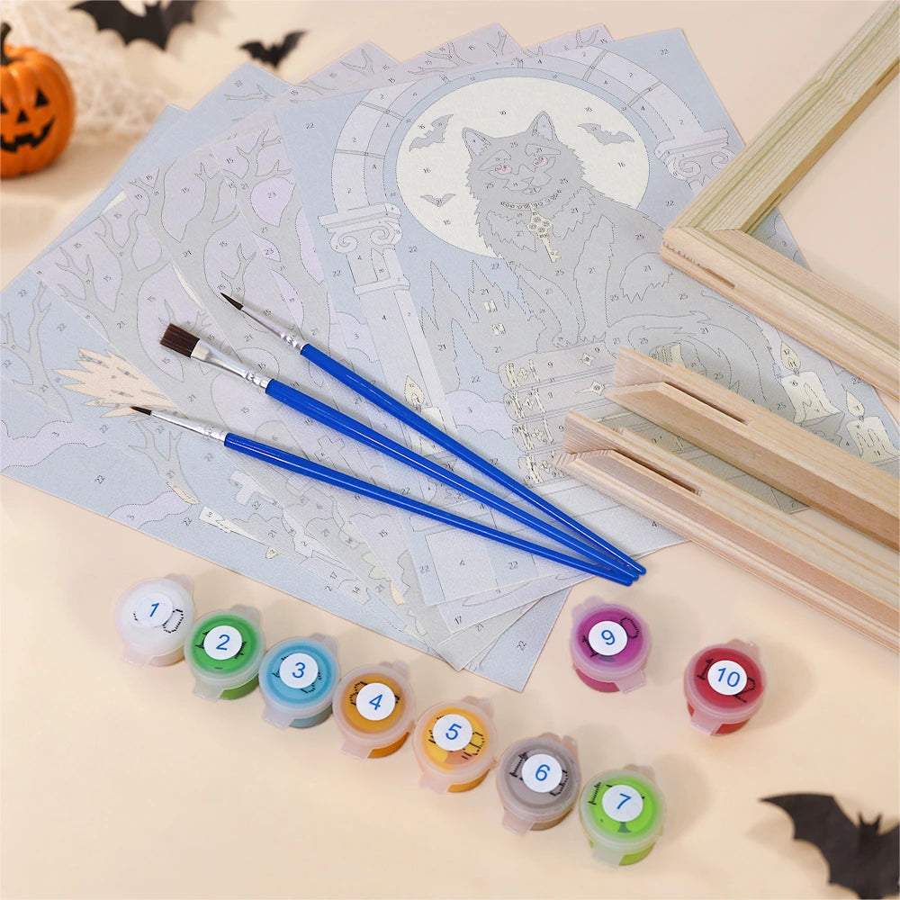 Paint by Numbers – 6 Mini Paintings | Gothic Graveyard Night Set