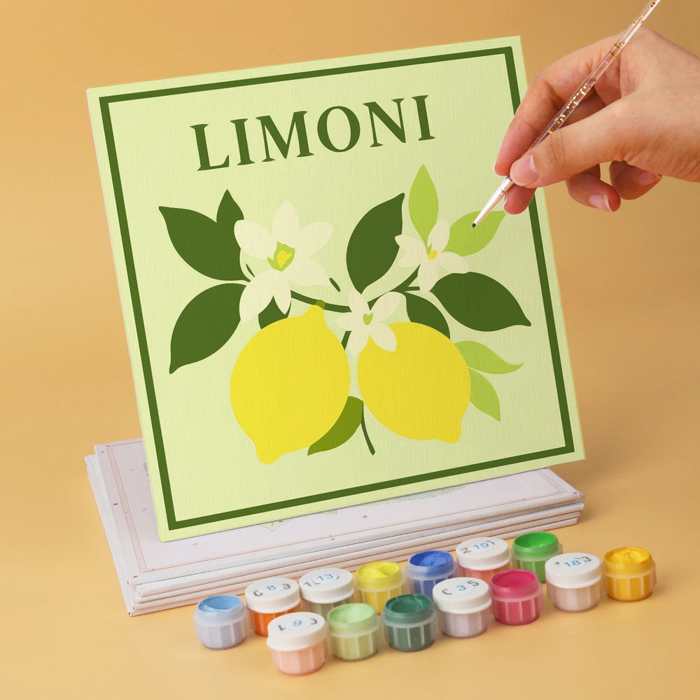 Paint by Numbers – 6 Mini Paintings | Italian Fruit Labels (Square)