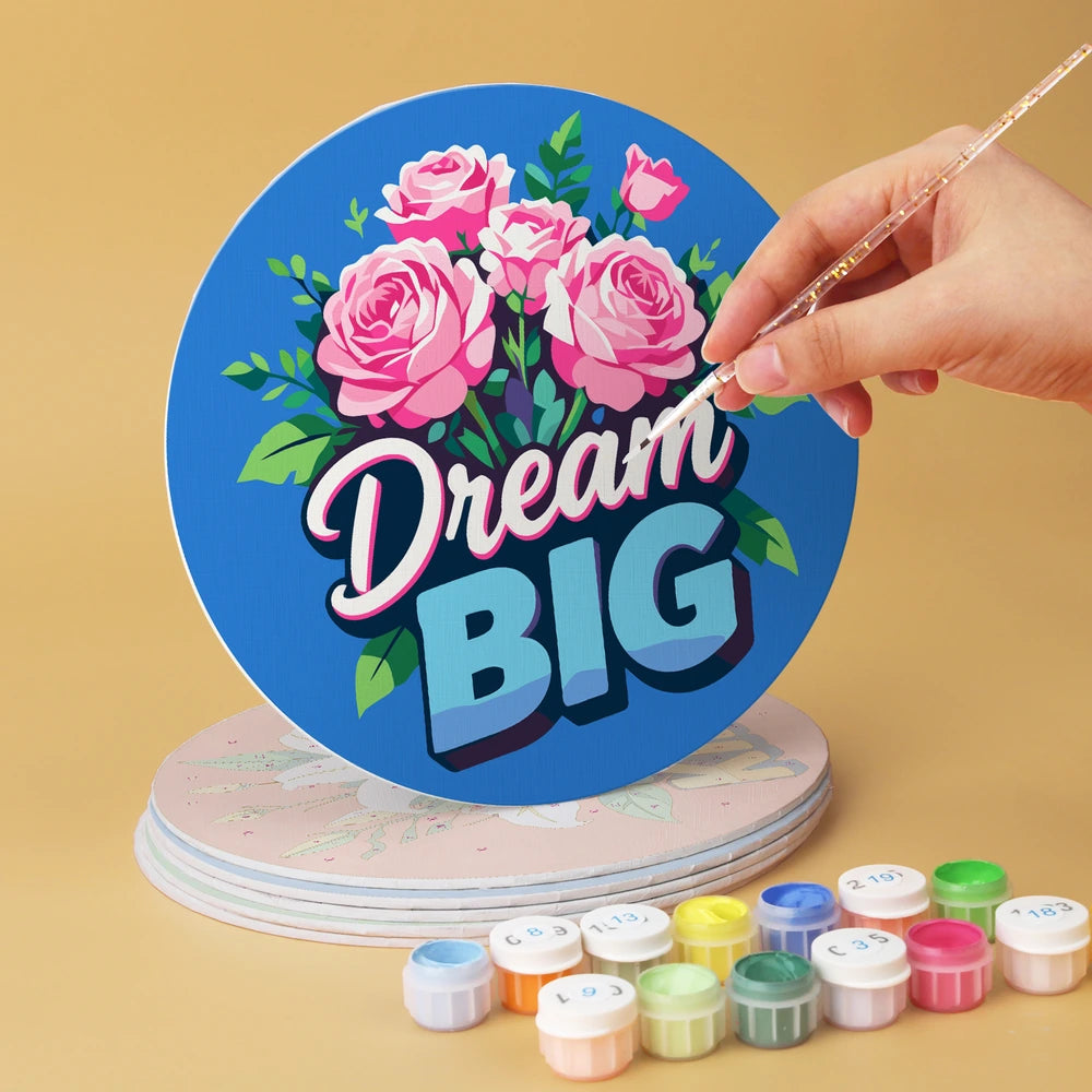 Paint by Numbers – 6 Mini Paintings | Kind Words Flower Rounds (Round)