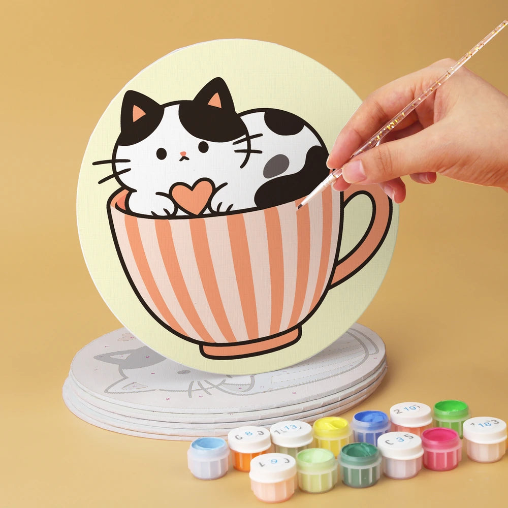 
Paint by Numbers – 6 Mini Paintings | Kittens in Teacups (Round)
