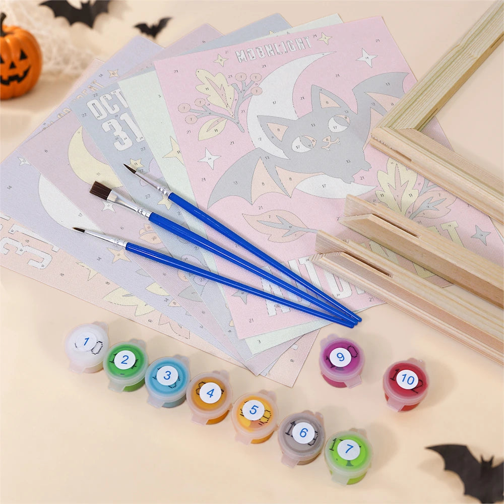 Paint by Numbers – 6 Mini Paintings | Midnight Cat and Spooky Bloom Posters Set