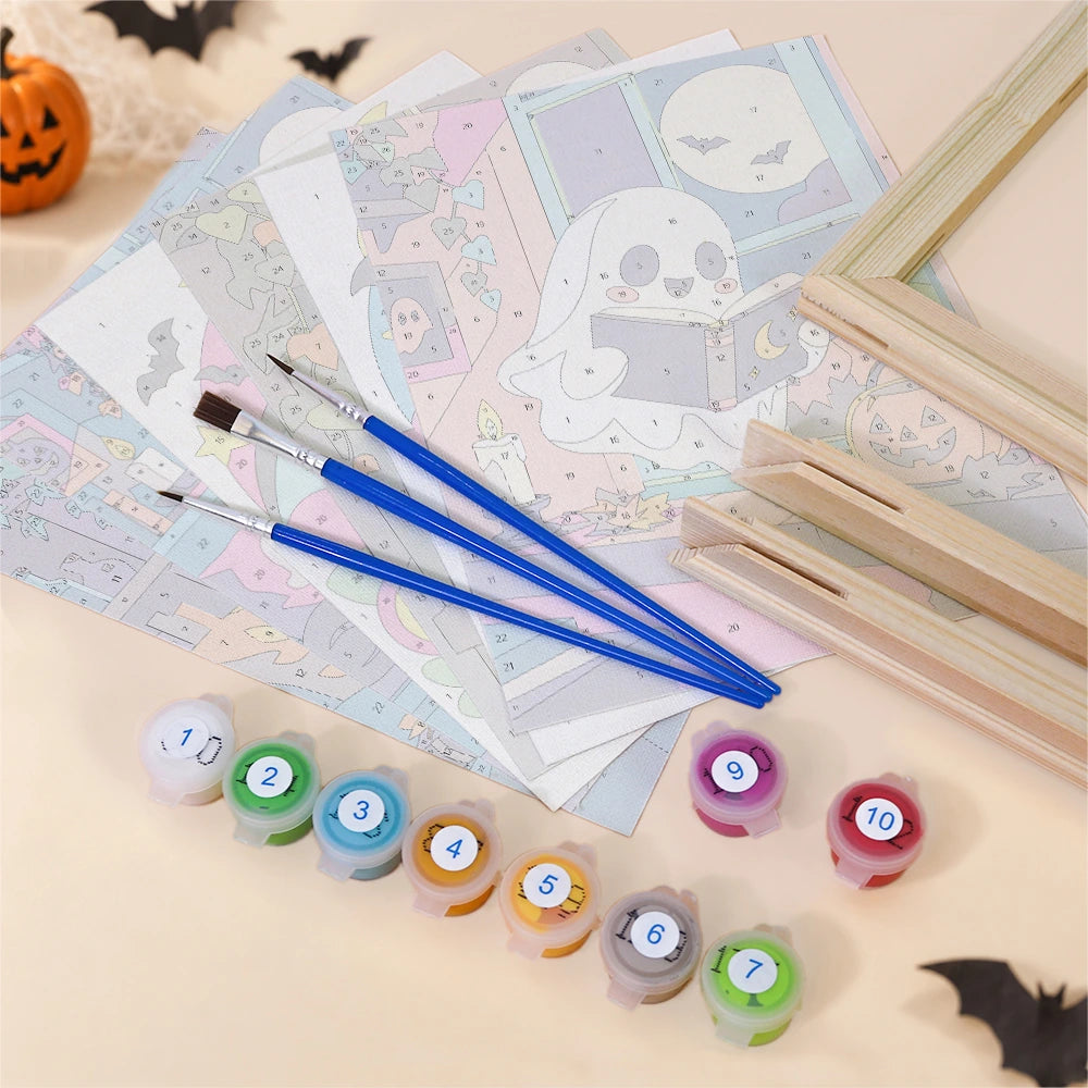 
Paint by Numbers – 6 Mini Paintings | Neon Haunted House Night Set