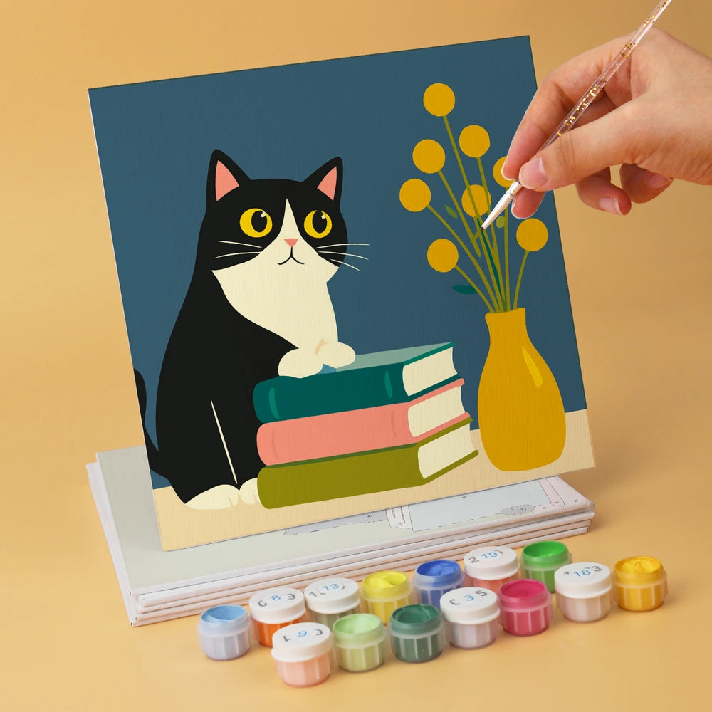 
Paint by Numbers – 6 Mini Paintings | Reading Cats with Books (Square)
