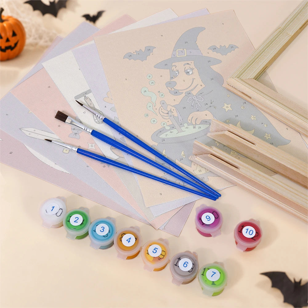 Paint by Numbers – 6 Mini Paintings | Retro Halloween Characters Set