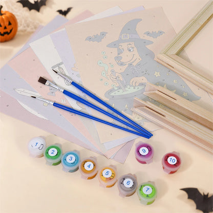 Paint by Numbers – 6 Mini Paintings | Retro Halloween Characters Set