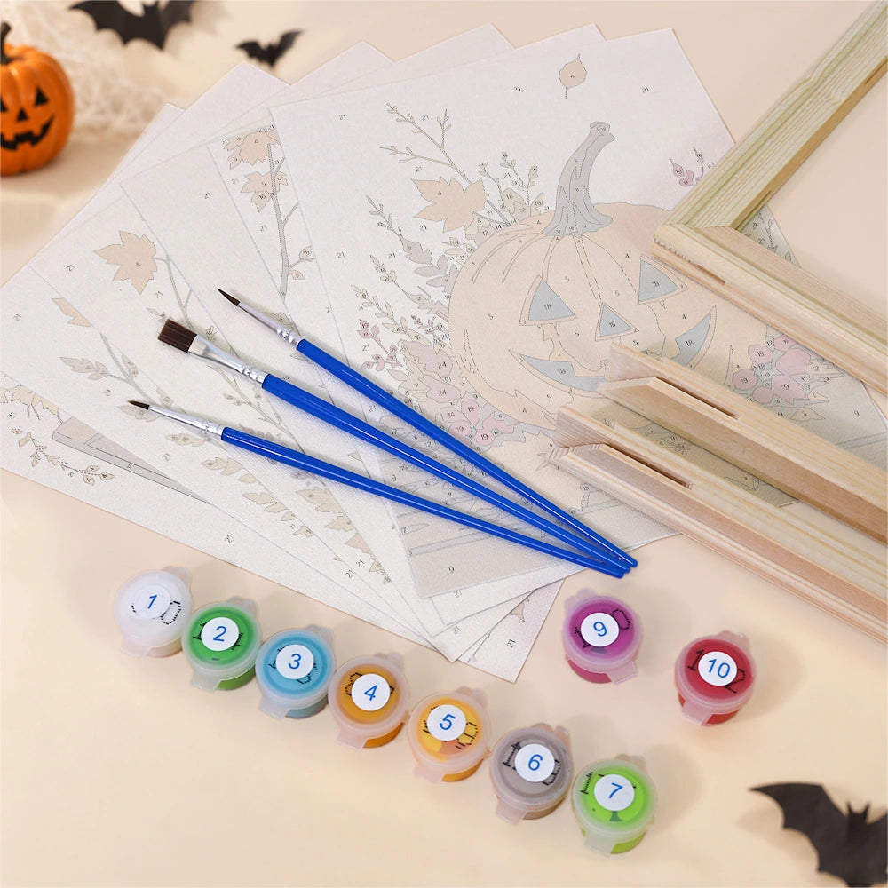 Paint by Numbers – 6 Mini Paintings | Rustic Autumn Halloween Set