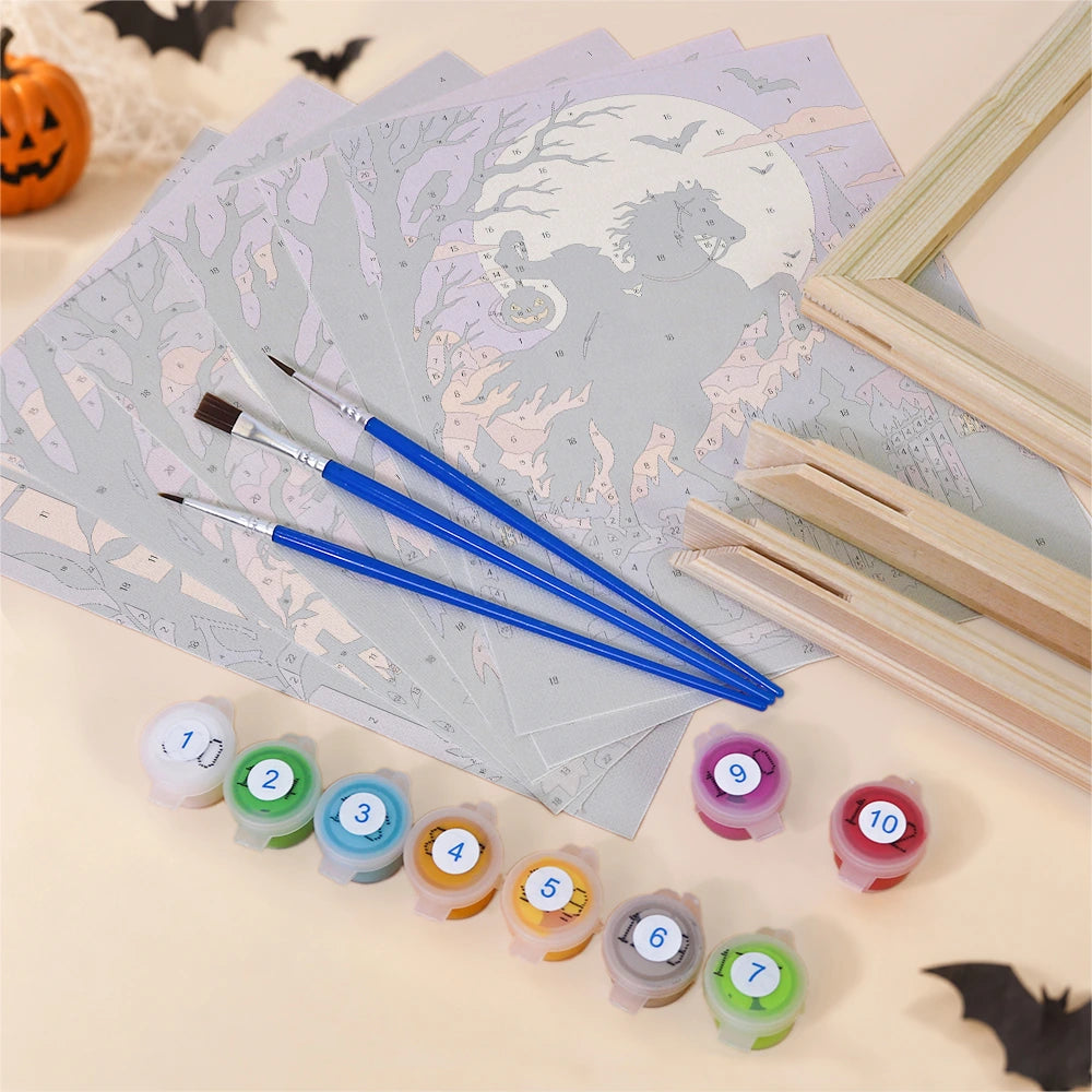 Paint by Numbers – 6 Mini Paintings | Silhouettes Under the Full Moon Set