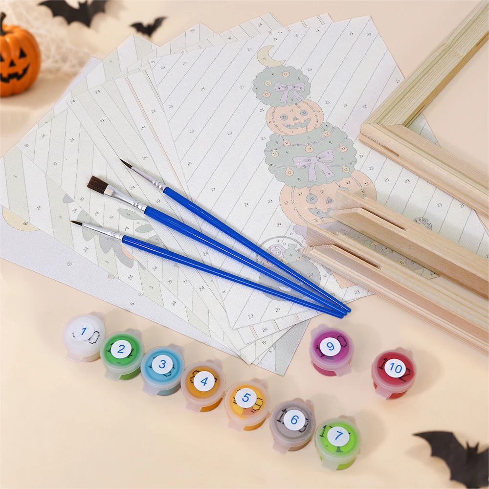 Paint by Numbers – 6 Mini Paintings | Striped Halloween Decorations Set