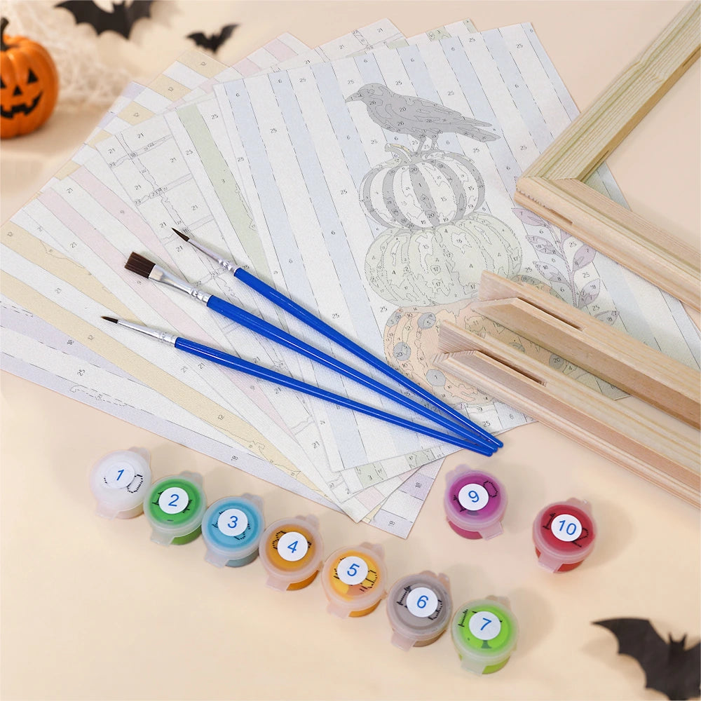 
Paint by Numbers – 6 Mini Paintings | Striped Witchy Halloween Set