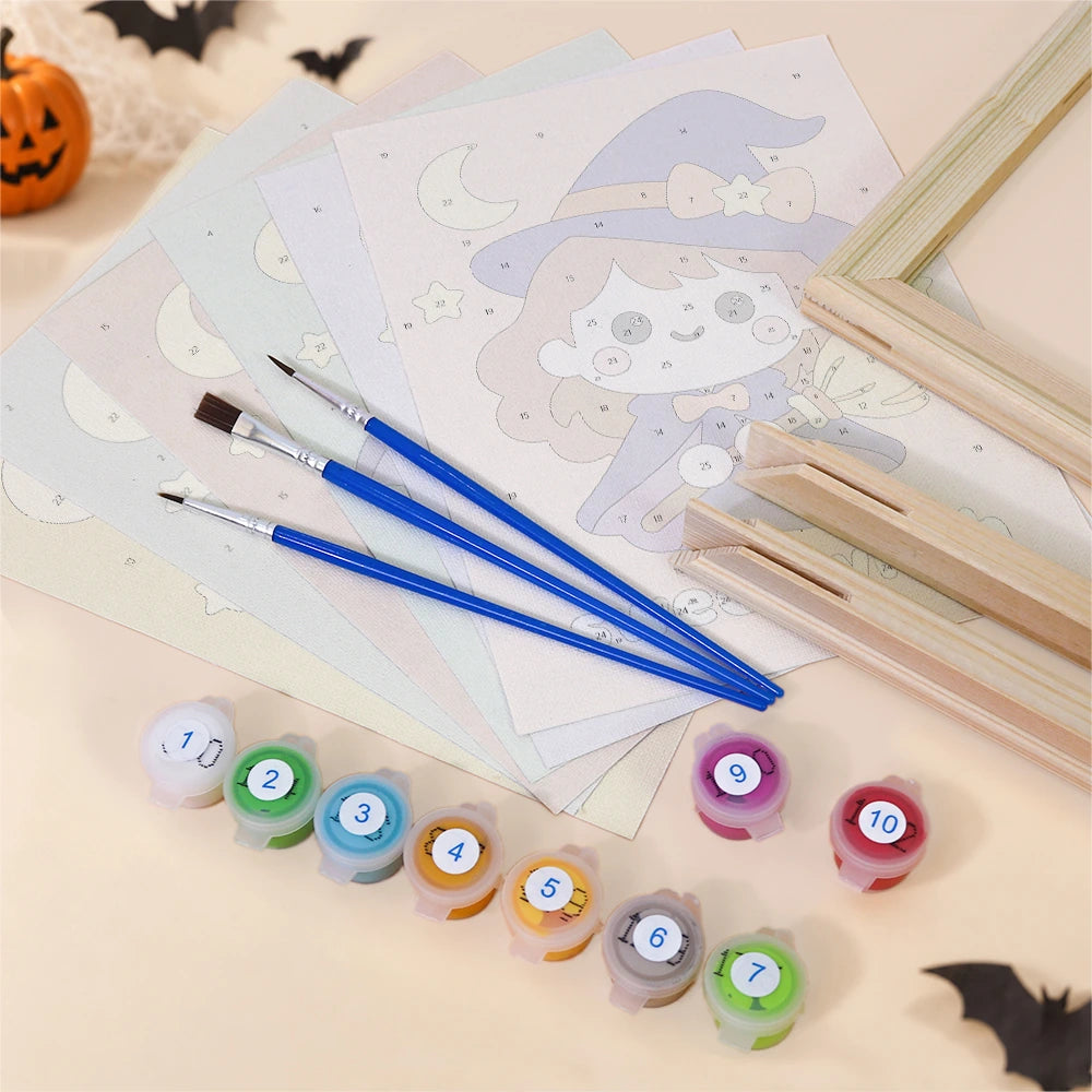 Paint by Numbers – 6 Mini Paintings | Sweet Witch and Baby Bat Set