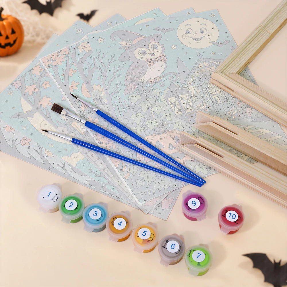 
Paint by Numbers – 6 Mini Paintings | Vintage Moon Face Monster Night Set