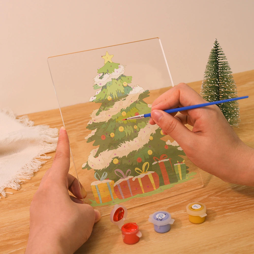 
Paint by Numbers - Christmas Light | Snow-Covered Tree with Presents