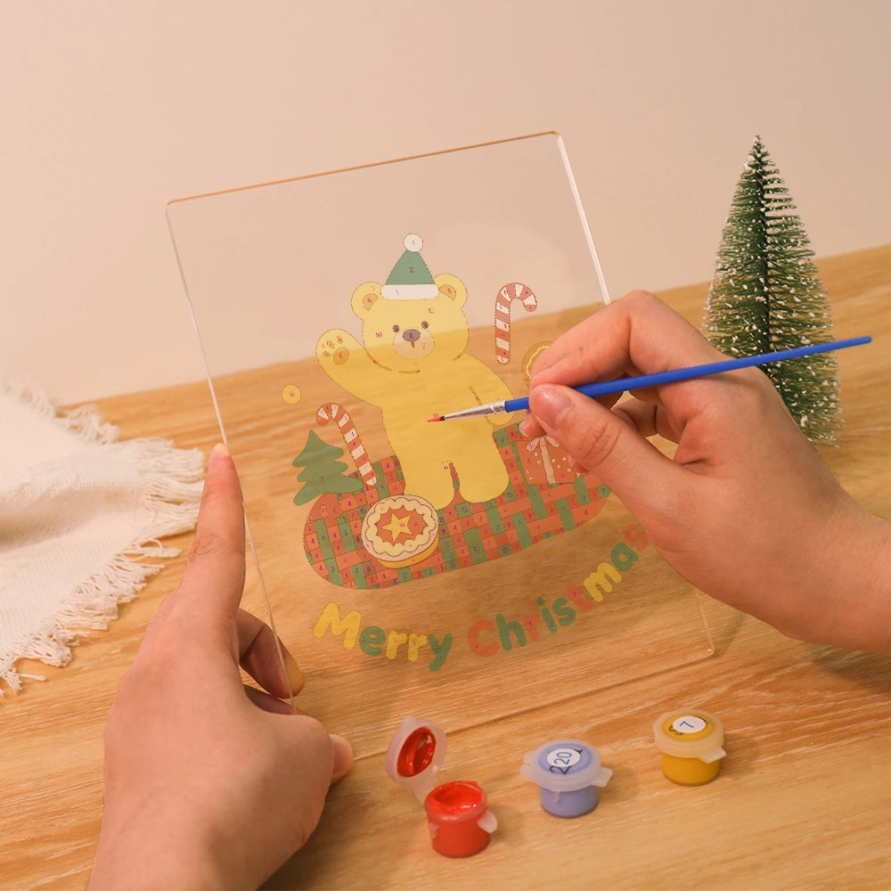 Paint by Numbers - Christmas Light | Waving Teddy on a Log