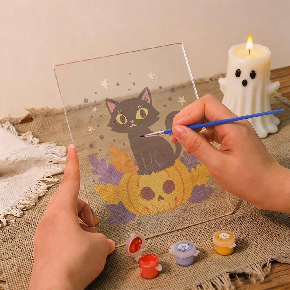 
Paint by Numbers - Halloween Light | Black Cat on a Pumpkin
