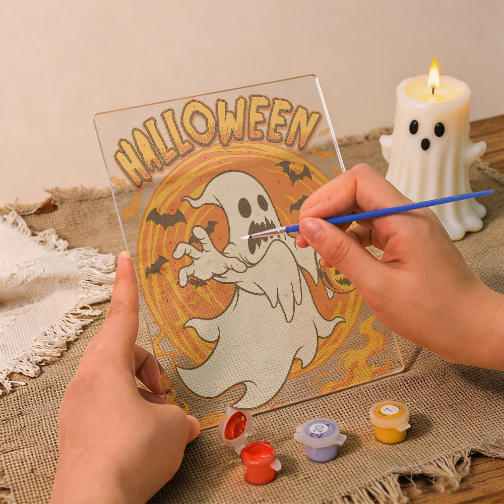 Paint by Numbers - Halloween Light | Ghost with Candy Bucket