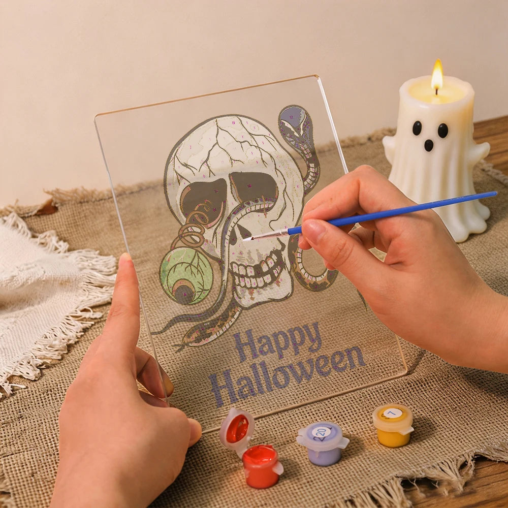 
Paint by Numbers - Halloween Light | Skull with Snake and Eye