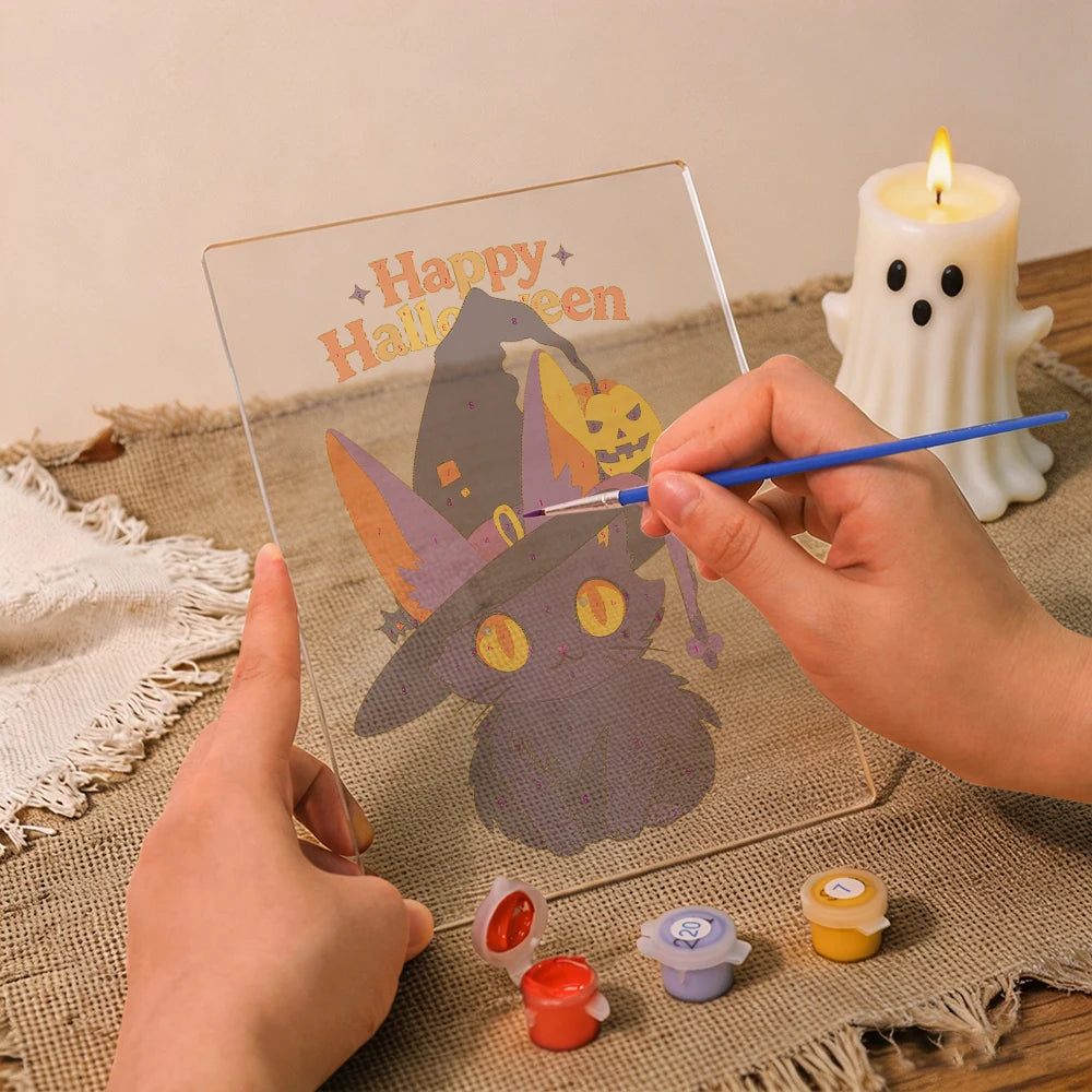 Paint by Numbers - Halloween Light | Witch Cat in a Big Hat