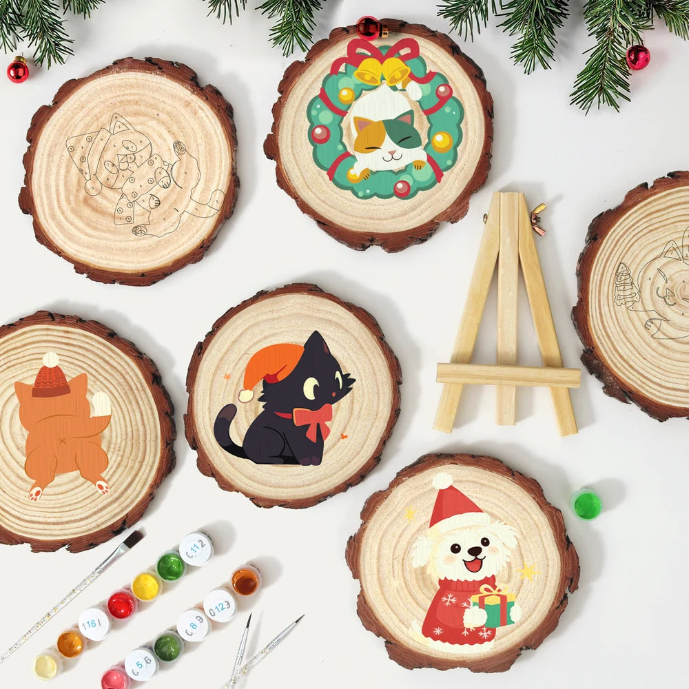 
Paint by Numbers - Wood Slice | Black Cat with an Orange Hat