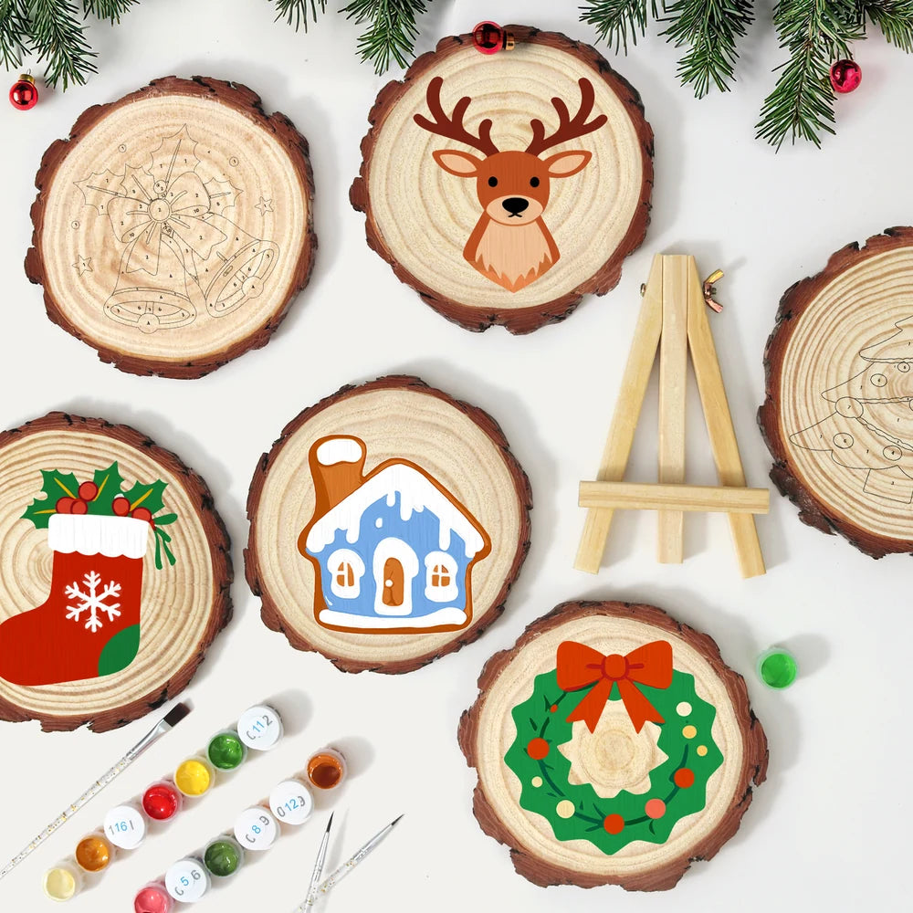 
Paint by Numbers - Wood Slice | Blue Gingerbread House