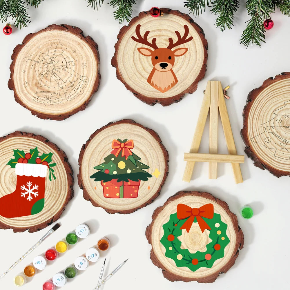 
Paint by Numbers - Wood Slice | Christmas Tree with Presents