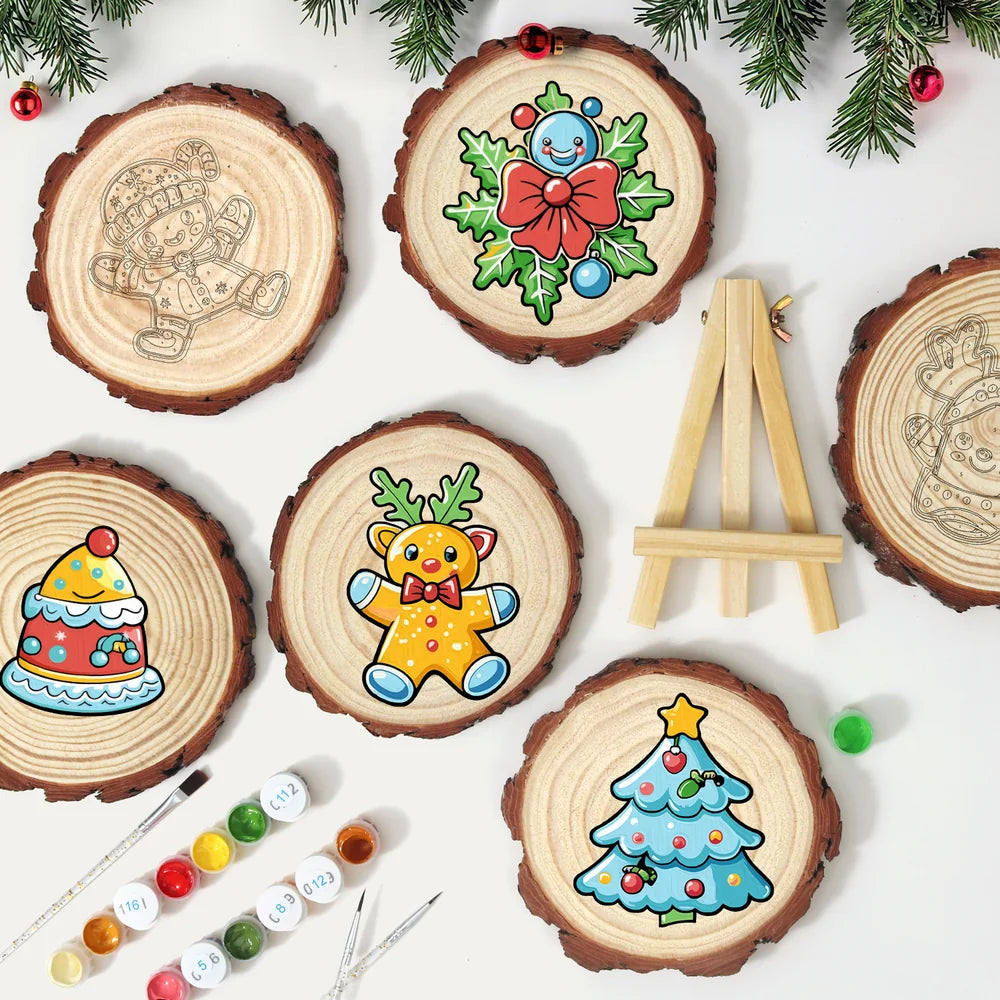 
Paint by Numbers - Wood Slice | Gingerbread Reindeer