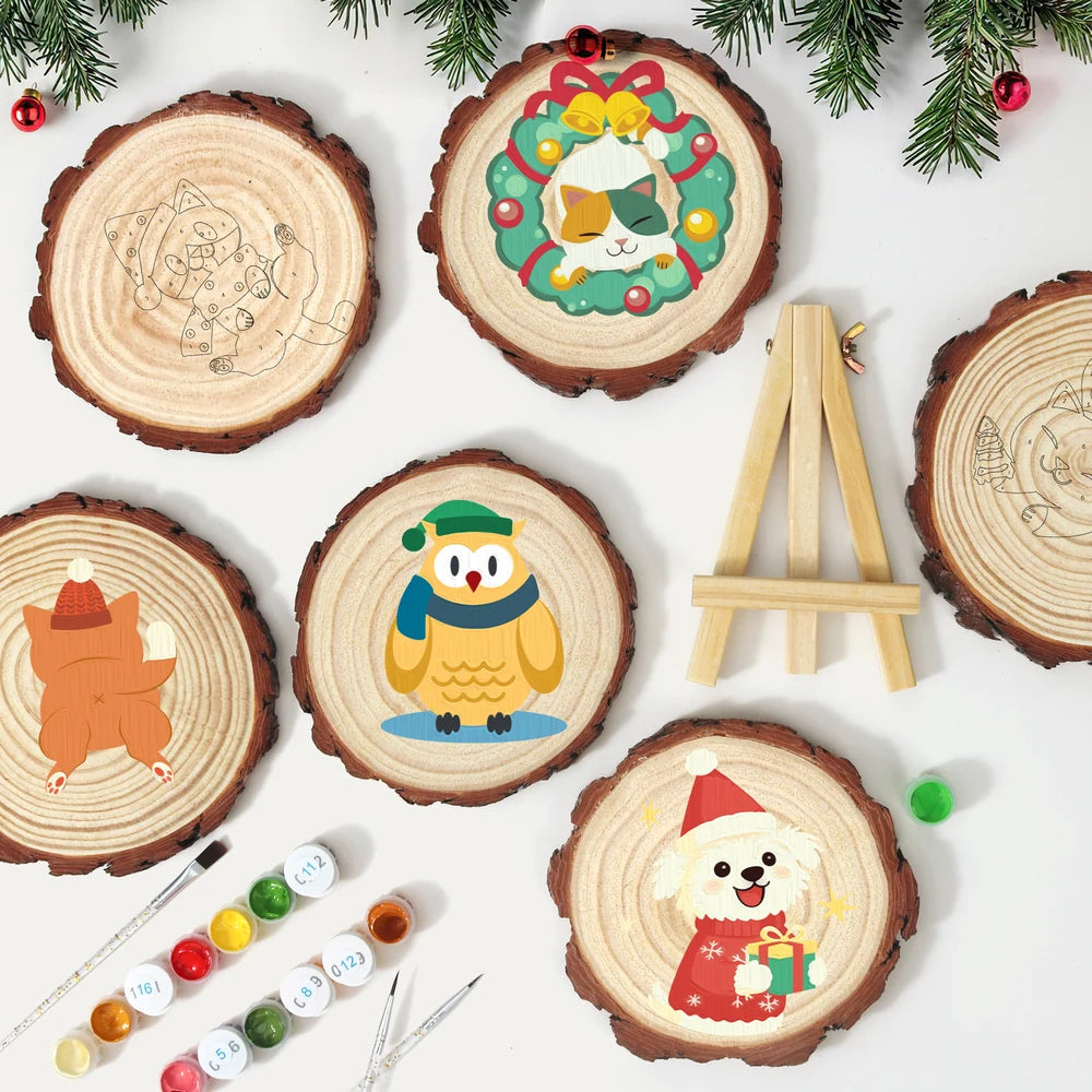 
Paint by Numbers - Wood Slice | Owl in a Winter Scarf