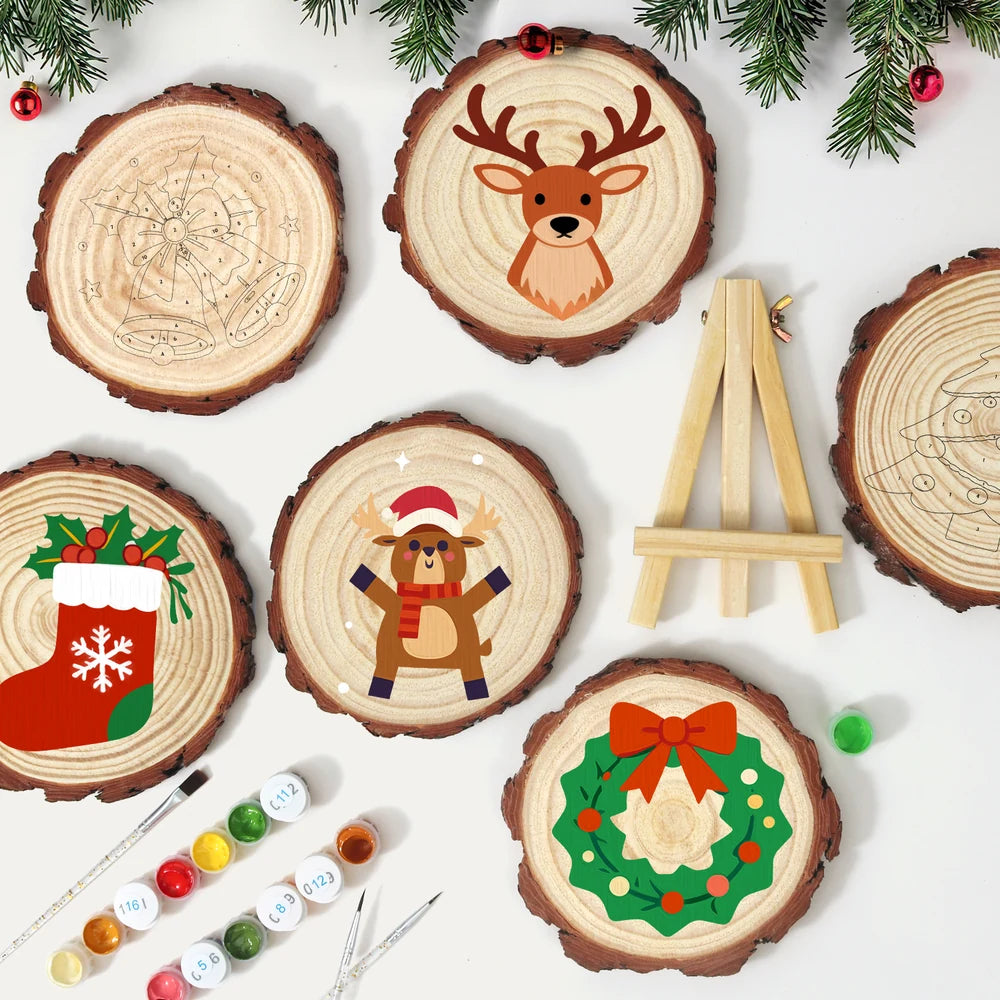 Paint by Numbers - Wood Slice | Reindeer in a Scarf