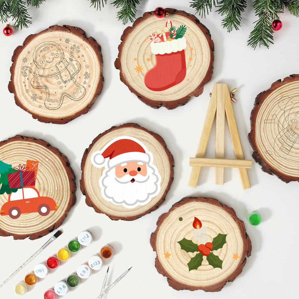 
Paint by Numbers - Wood Slice | Santa Face in a Red Hat