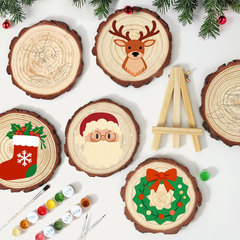 Paint by Numbers - Wood Slice | Santa with Round Glasses