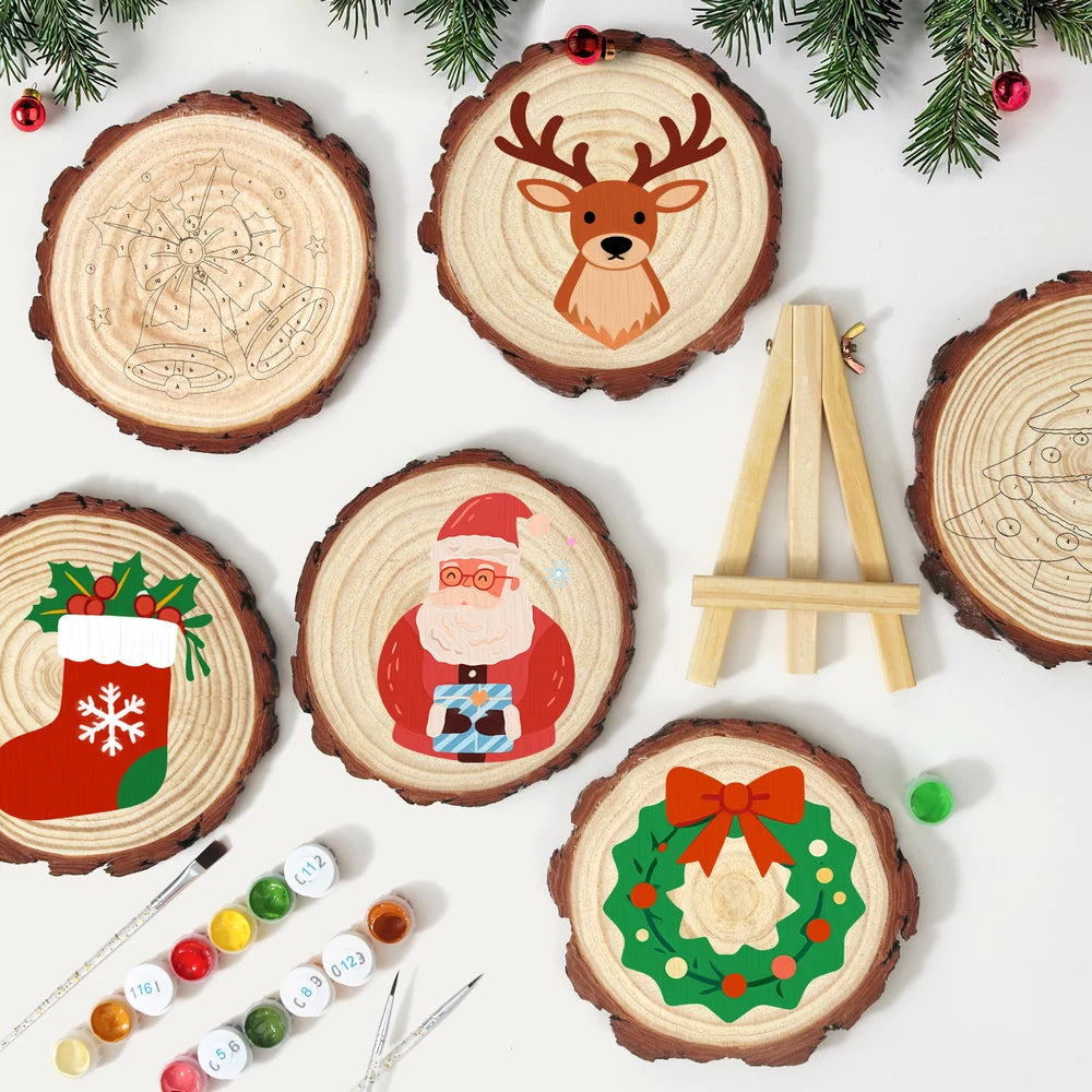 
Paint by Numbers - Wood Slice | Santa with a Blue Gift