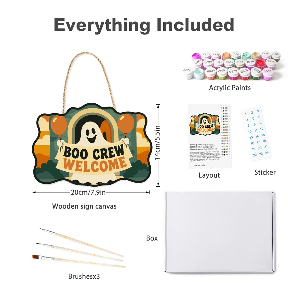 Paint by Numbers - Wooden Door Hanger | Boo Crew Welcome
