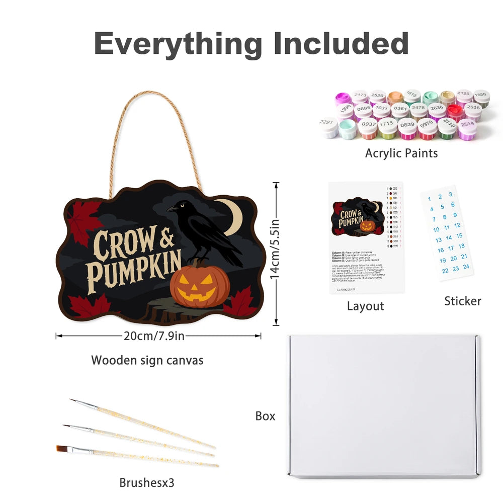 Paint by Numbers - Wooden Door Hanger | Crow and Pumpkin