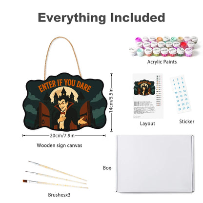 Paint by Numbers - Wooden Door Hanger | Enter If You Dare Vampire