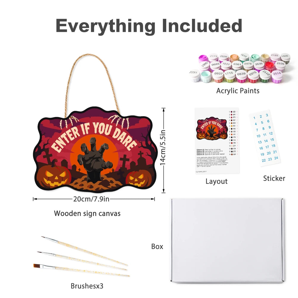 Paint by Numbers - Wooden Door Hanger | Enter If You Dare Zombie Hand