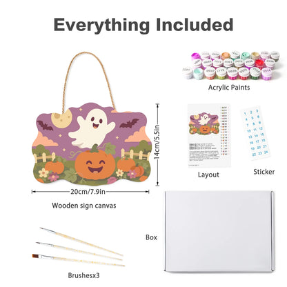 Paint by Numbers - Wooden Door Hanger | Ghost Over the Pumpkin Patch