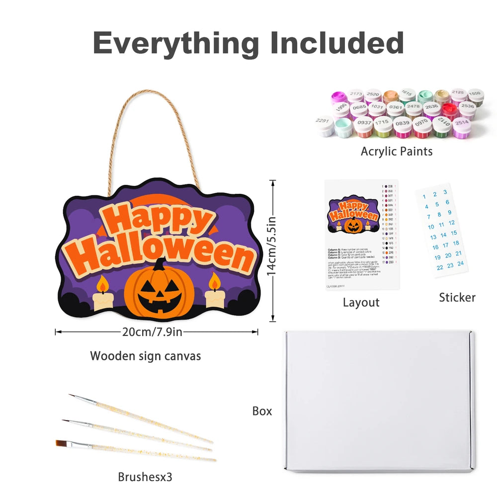 Paint by Numbers - Wooden Door Hanger | Happy Halloween Candlelit Pumpkin