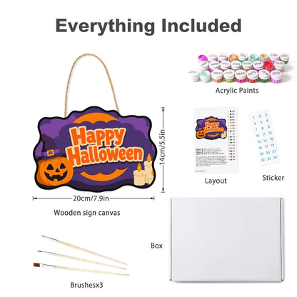 Paint by Numbers - Wooden Door Hanger | Happy Halloween Pumpkin and Candles