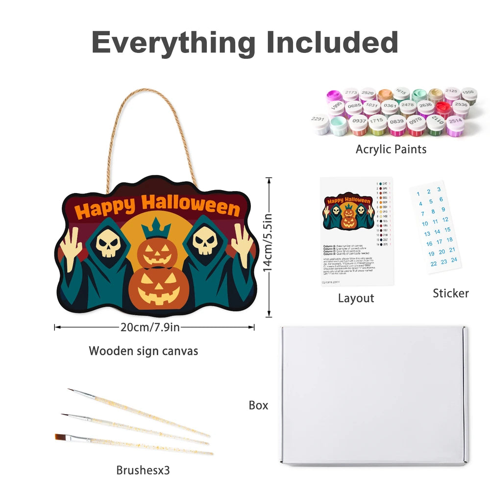 Paint by Numbers - Wooden Door Hanger | Happy Halloween Reapers at Sunset