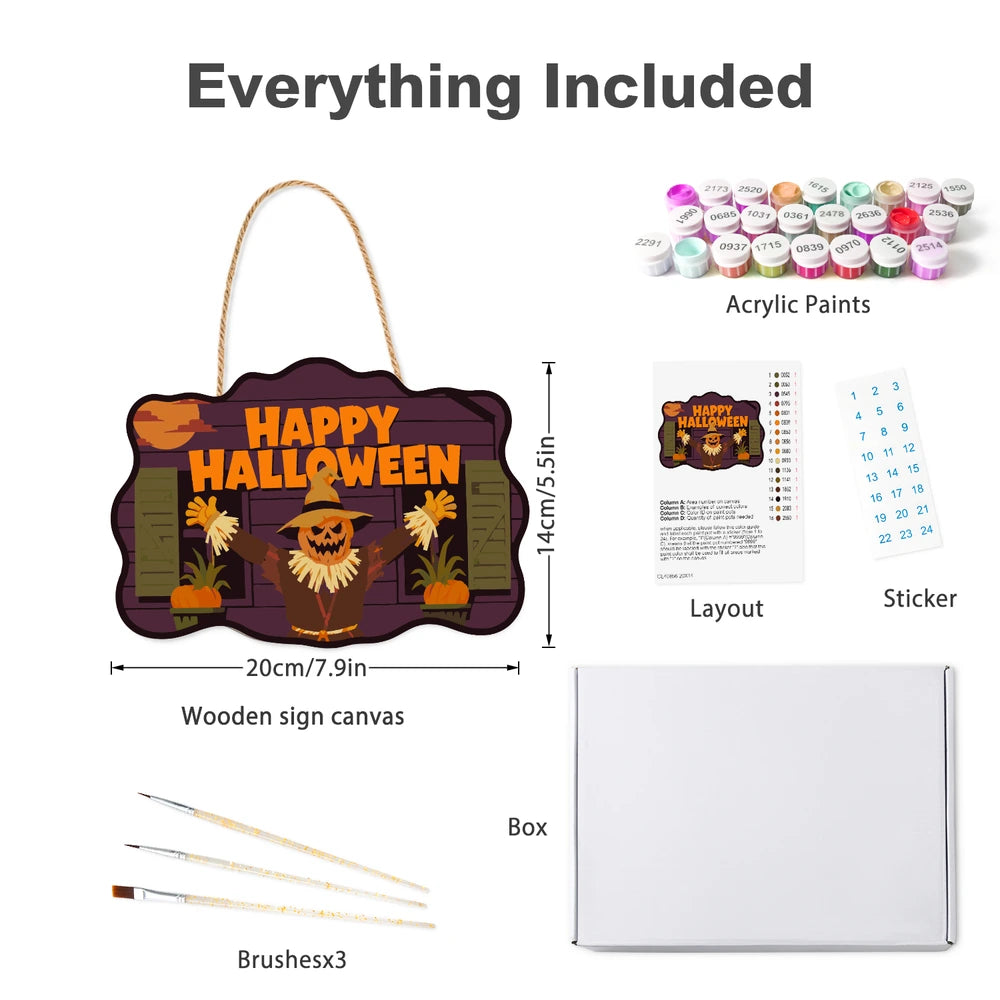 Paint by Numbers - Wooden Door Hanger | Happy Halloween Scarecrow at the Barn
