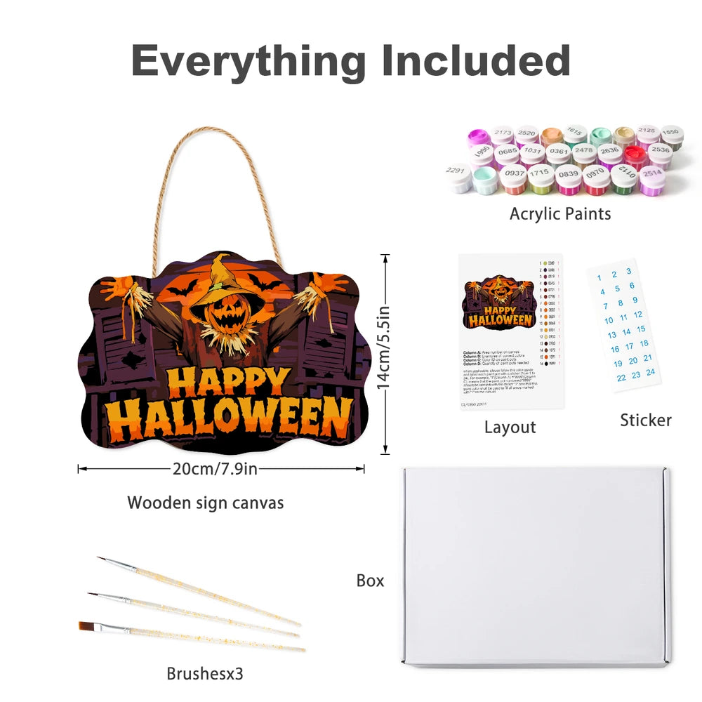 Paint by Numbers - Wooden Door Hanger | Happy Halloween Scarecrow at the Window