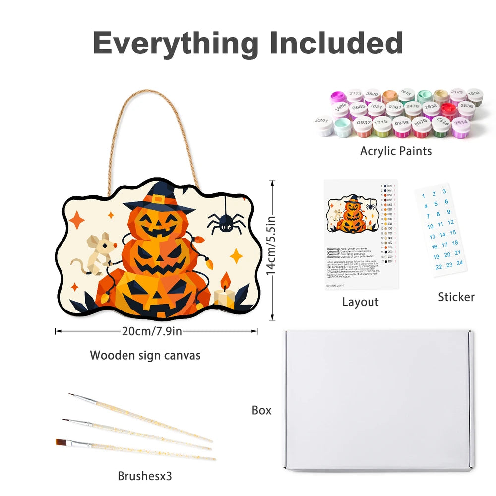Paint by Numbers - Wooden Door Hanger | Jack-o'-Lantern Tower with a Mouse