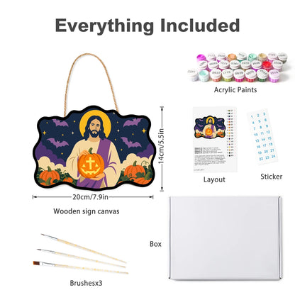 Paint by Numbers - Wooden Door Hanger | Jesus with a Cross Pumpkin