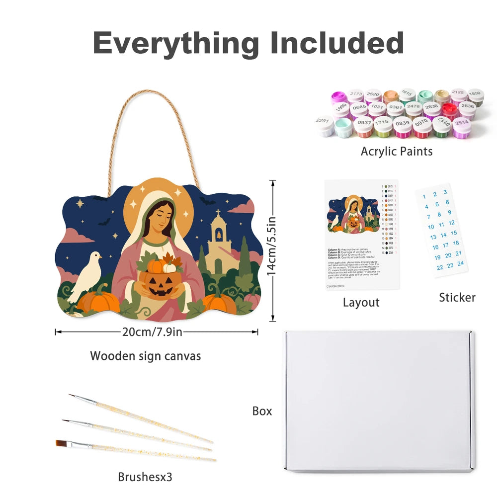 Paint by Numbers - Wooden Door Hanger | Mary with the Harvest Pumpkin